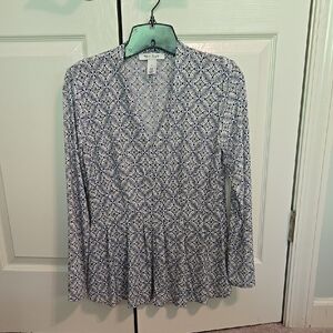 Blue and White Patterned Women's Top